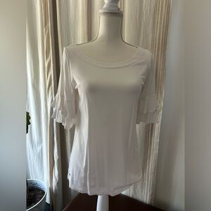 Lily Pulitzer, size small, white top with scalloped sleeves